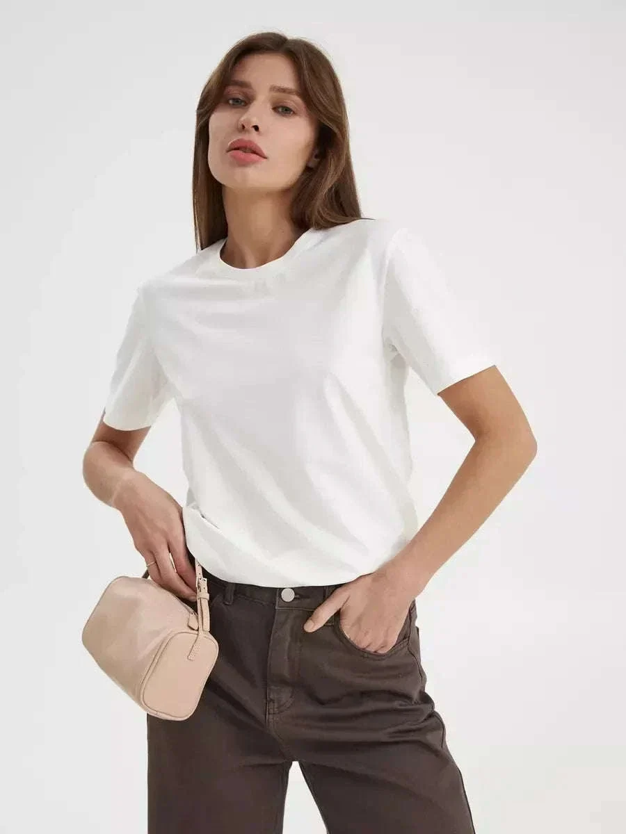 Women's 100% Cotton Loose Fit Short Sleeve Basic T-Shirt