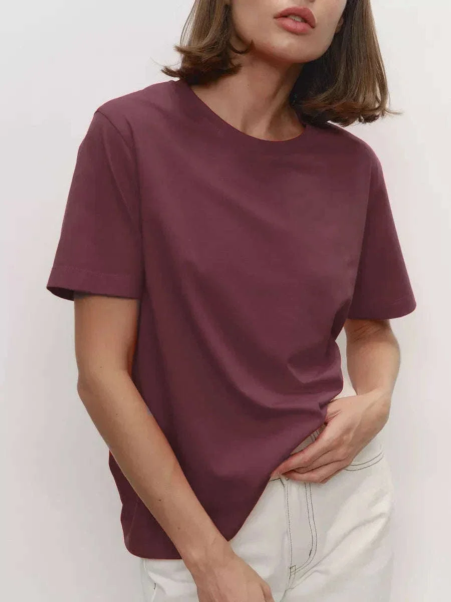Women's 100% Cotton Loose Fit Short Sleeve Basic T-Shirt - Image 17