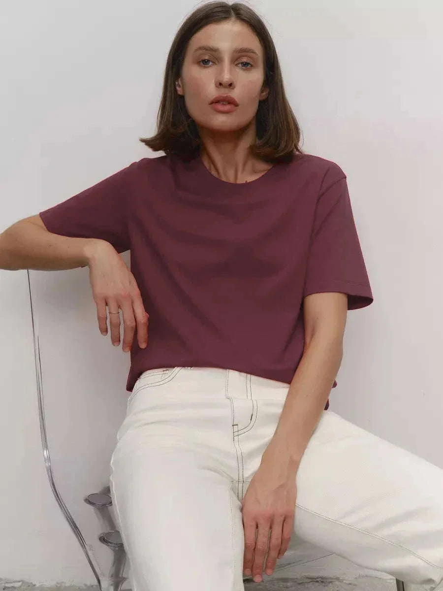 Women's 100% Cotton Loose Fit Short Sleeve Basic T-Shirt - Image 19
