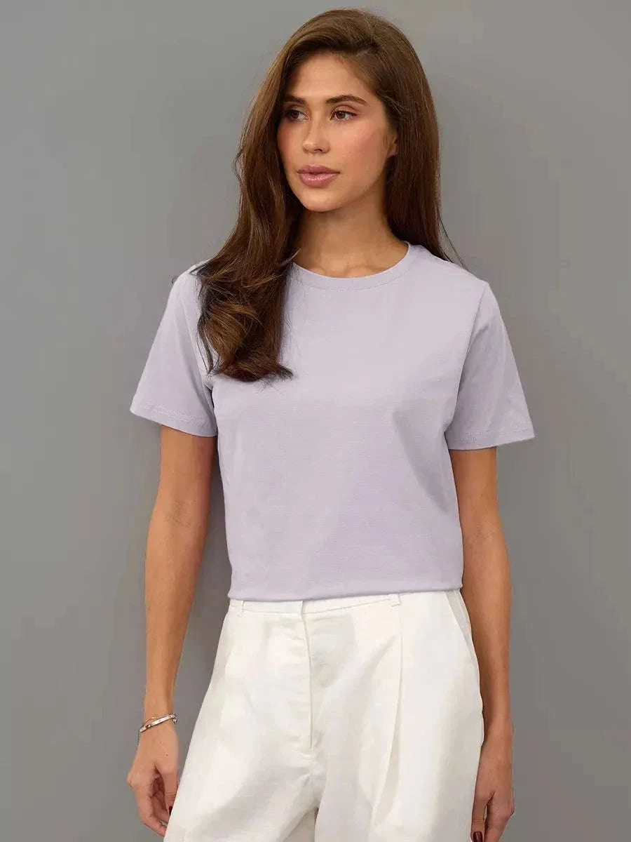 Women's 100% Cotton Loose Fit Short Sleeve Basic T-Shirt - Image 20