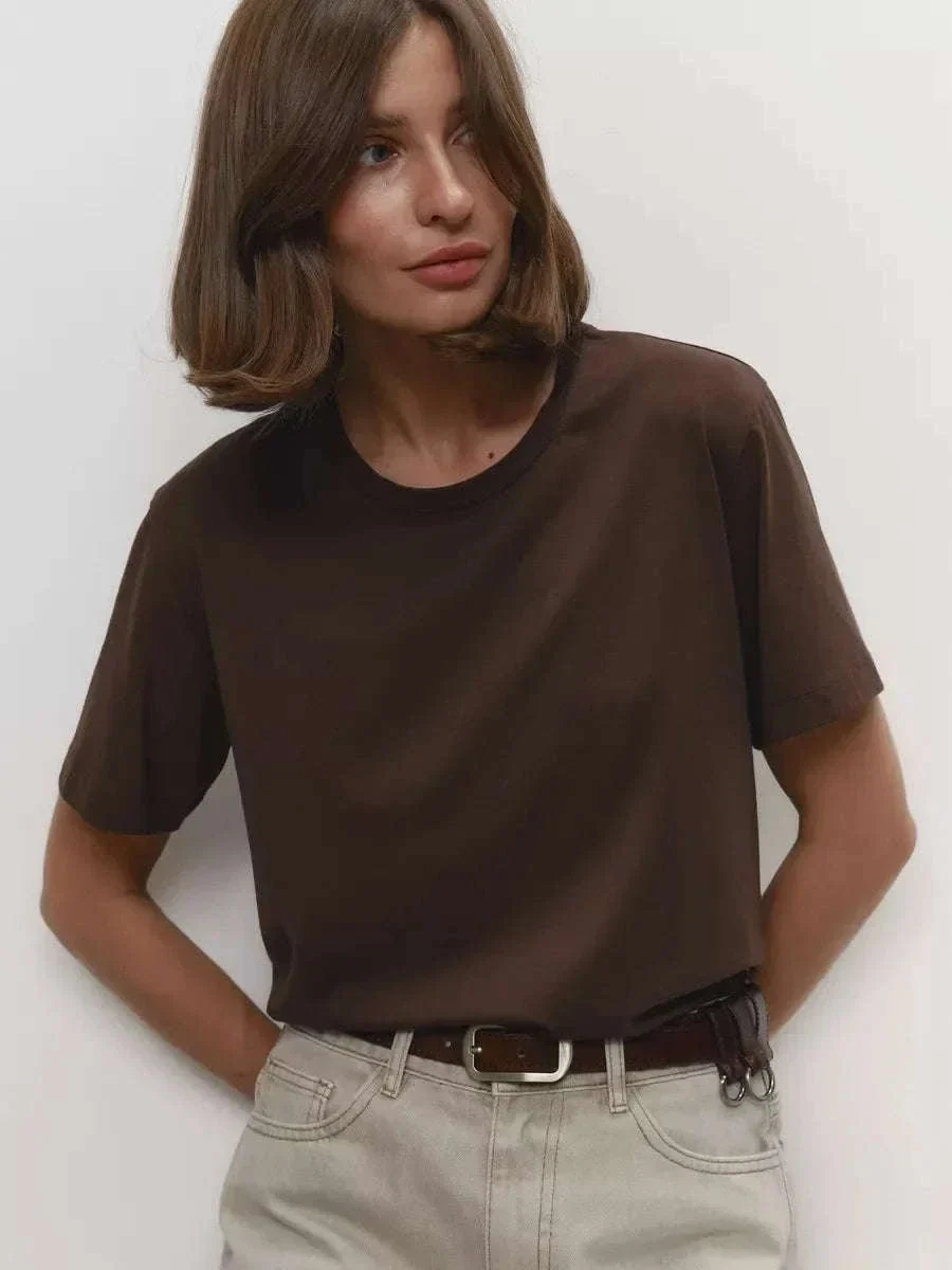 Women's 100% Cotton Loose Fit Short Sleeve Basic T-Shirt - Image 30