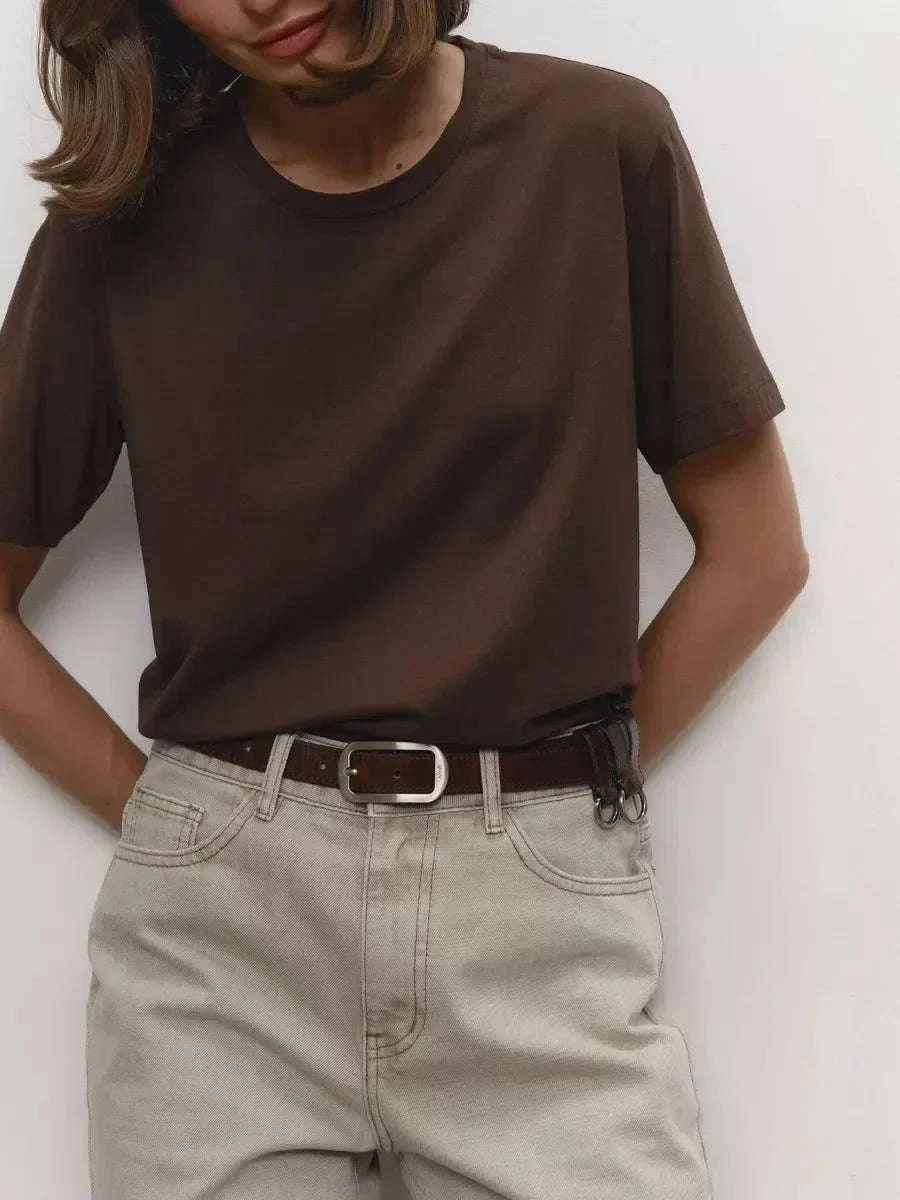 Women's 100% Cotton Loose Fit Short Sleeve Basic T-Shirt - Image 32
