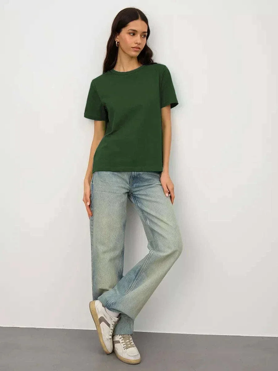 Women's 100% Cotton Loose Fit Short Sleeve Basic T-Shirt - Image 39