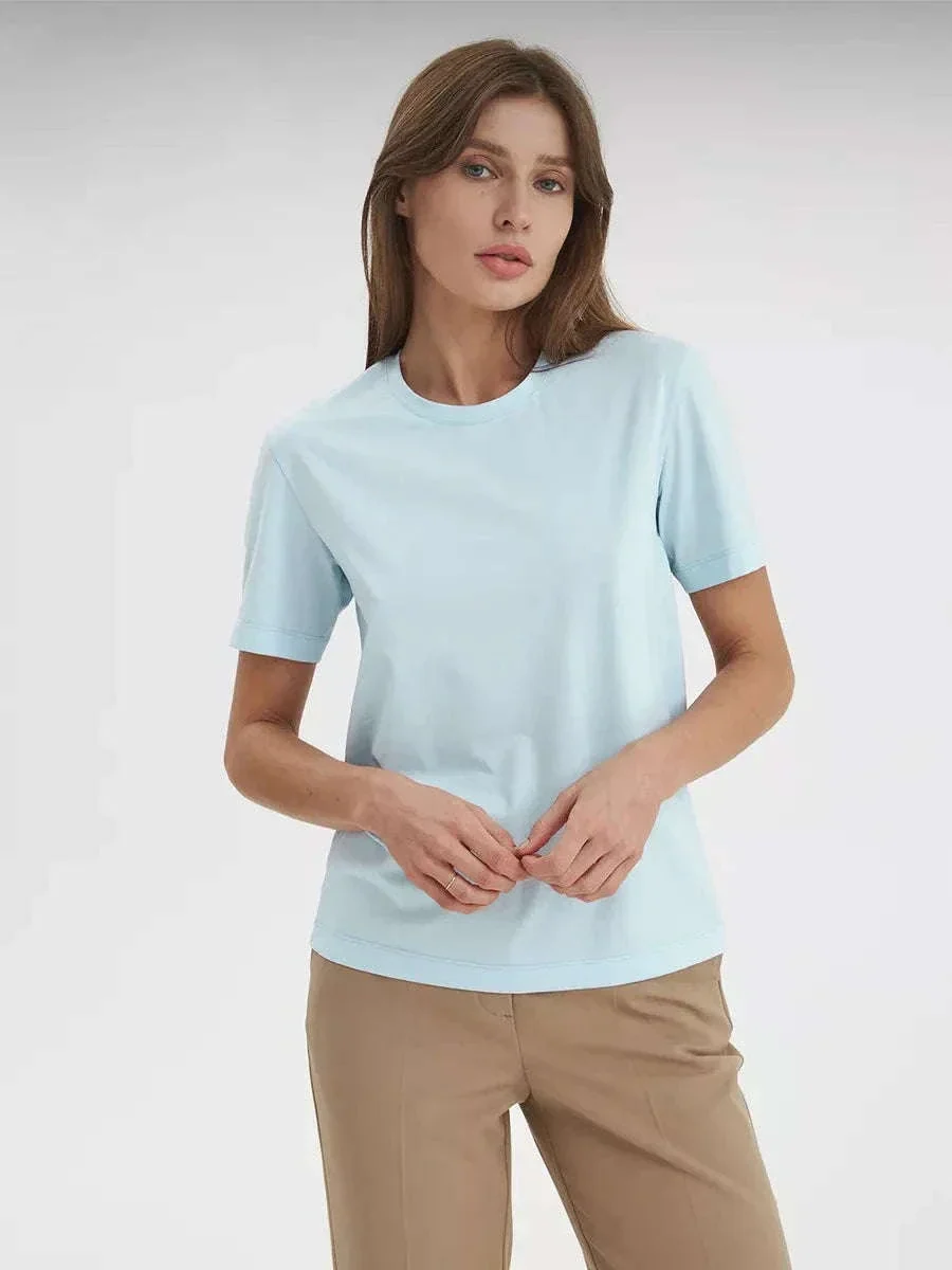 Women's 100% Cotton Loose Fit Short Sleeve Basic T-Shirt - Image 41