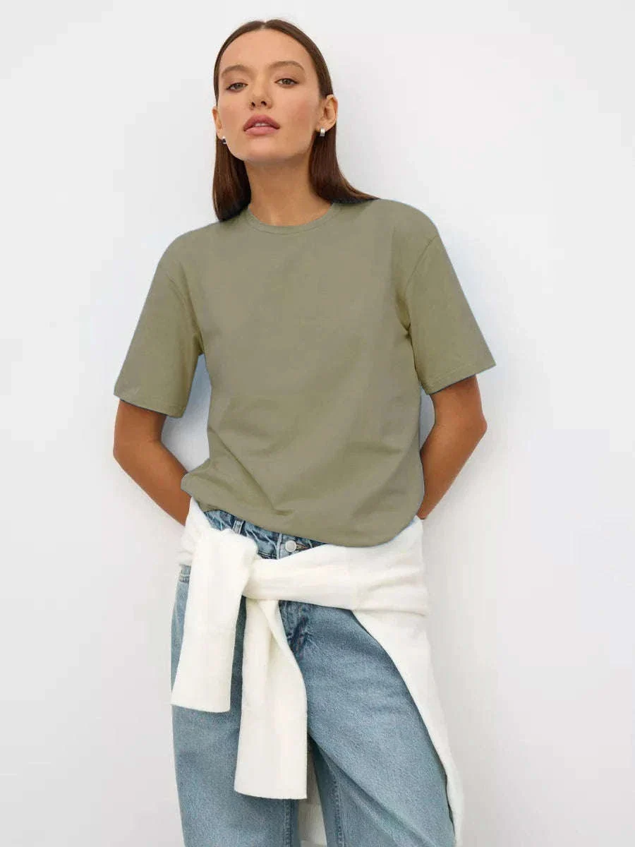 Women's 100% Cotton Loose Fit Short Sleeve Basic T-Shirt - Image 44