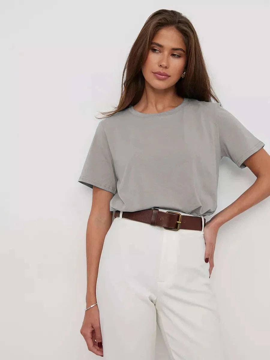 Women's 100% Cotton Loose Fit Short Sleeve Basic T-Shirt - Image 45