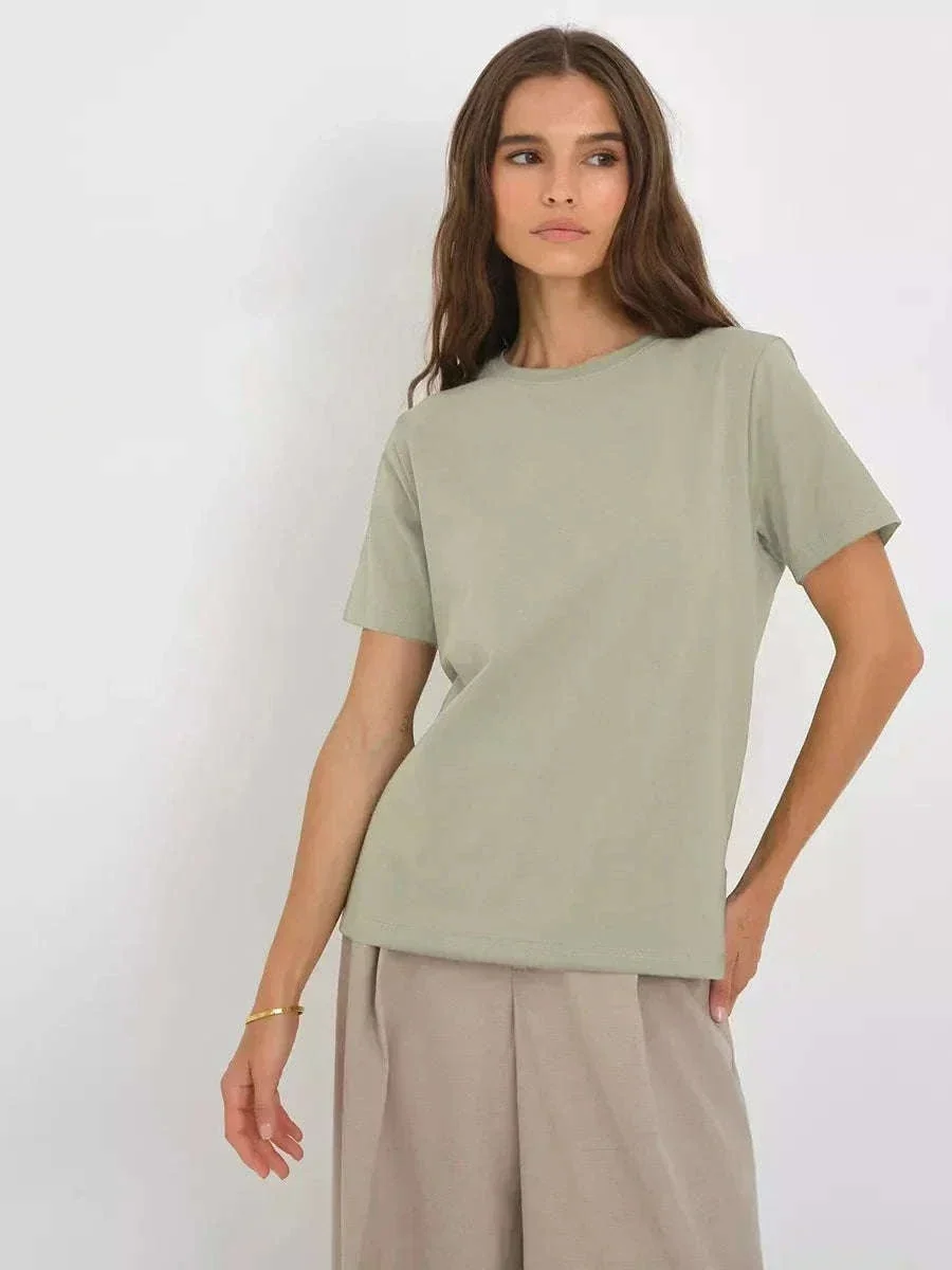 Women's 100% Cotton Loose Fit Short Sleeve Basic T-Shirt - Image 46