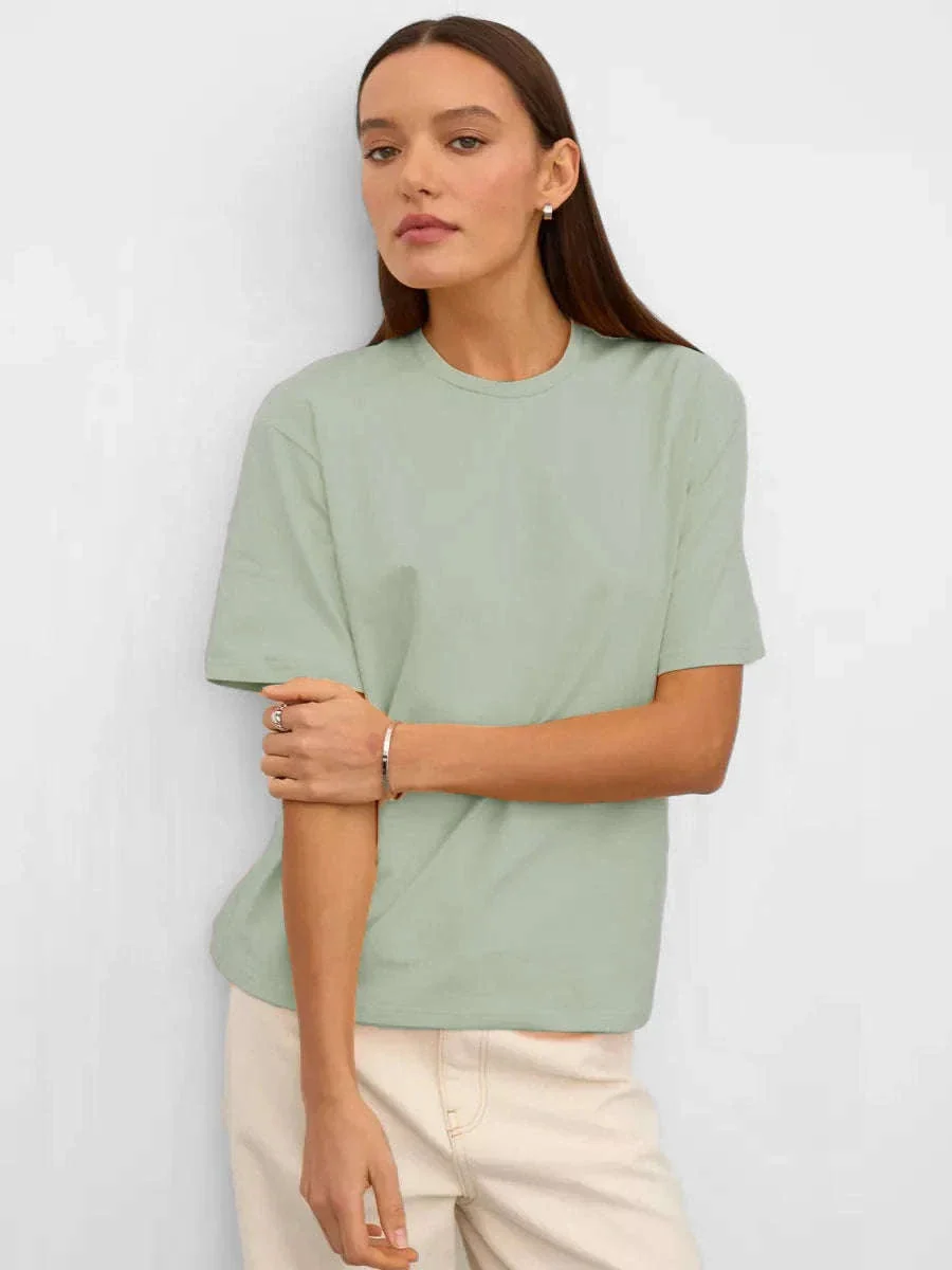 Women's 100% Cotton Loose Fit Short Sleeve Basic T-Shirt - Image 47