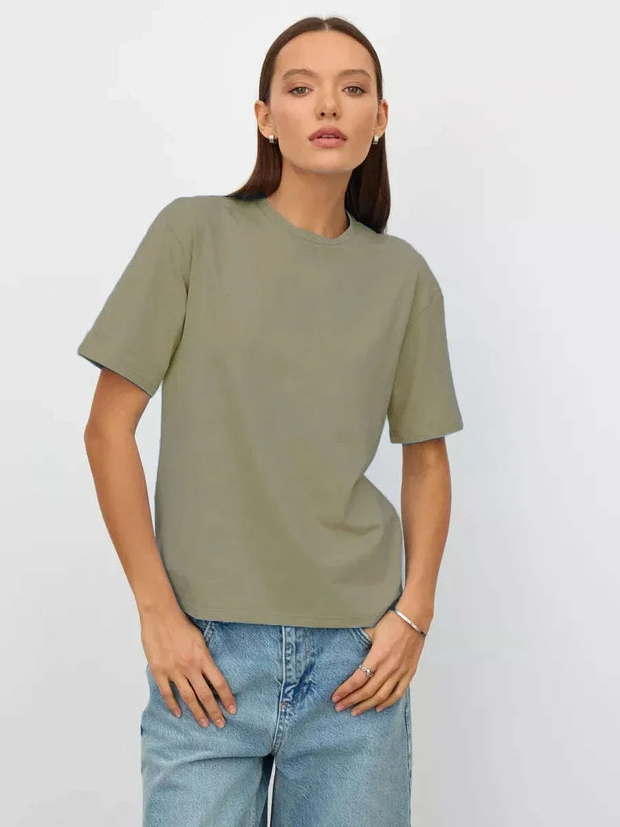 Women's 100% Cotton Loose Fit Short Sleeve Basic T-Shirt - Image 48