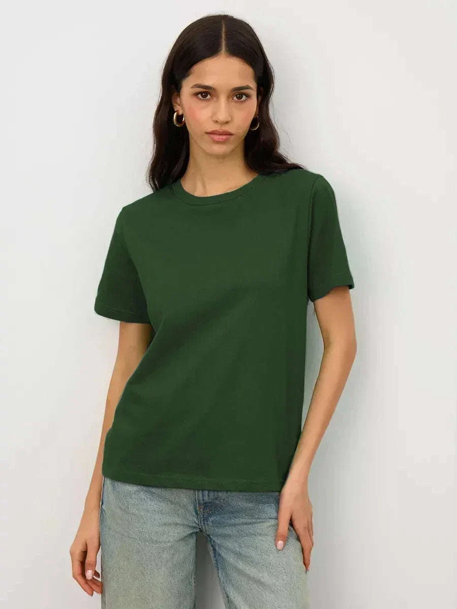 Women's 100% Cotton Loose Fit Short Sleeve Basic T-Shirt - Image 55