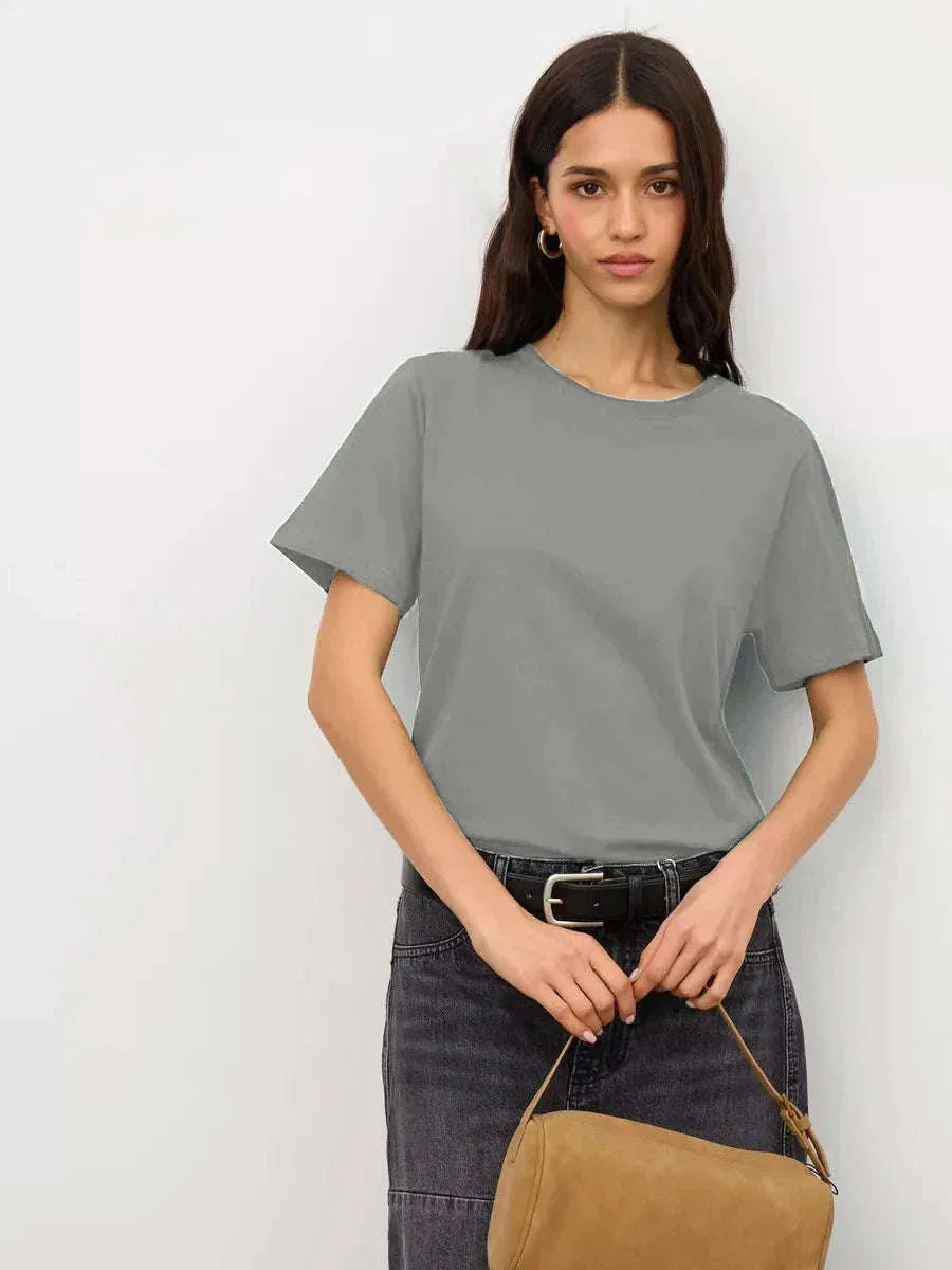 Women's 100% Cotton Loose Fit Short Sleeve Basic T-Shirt - Image 59