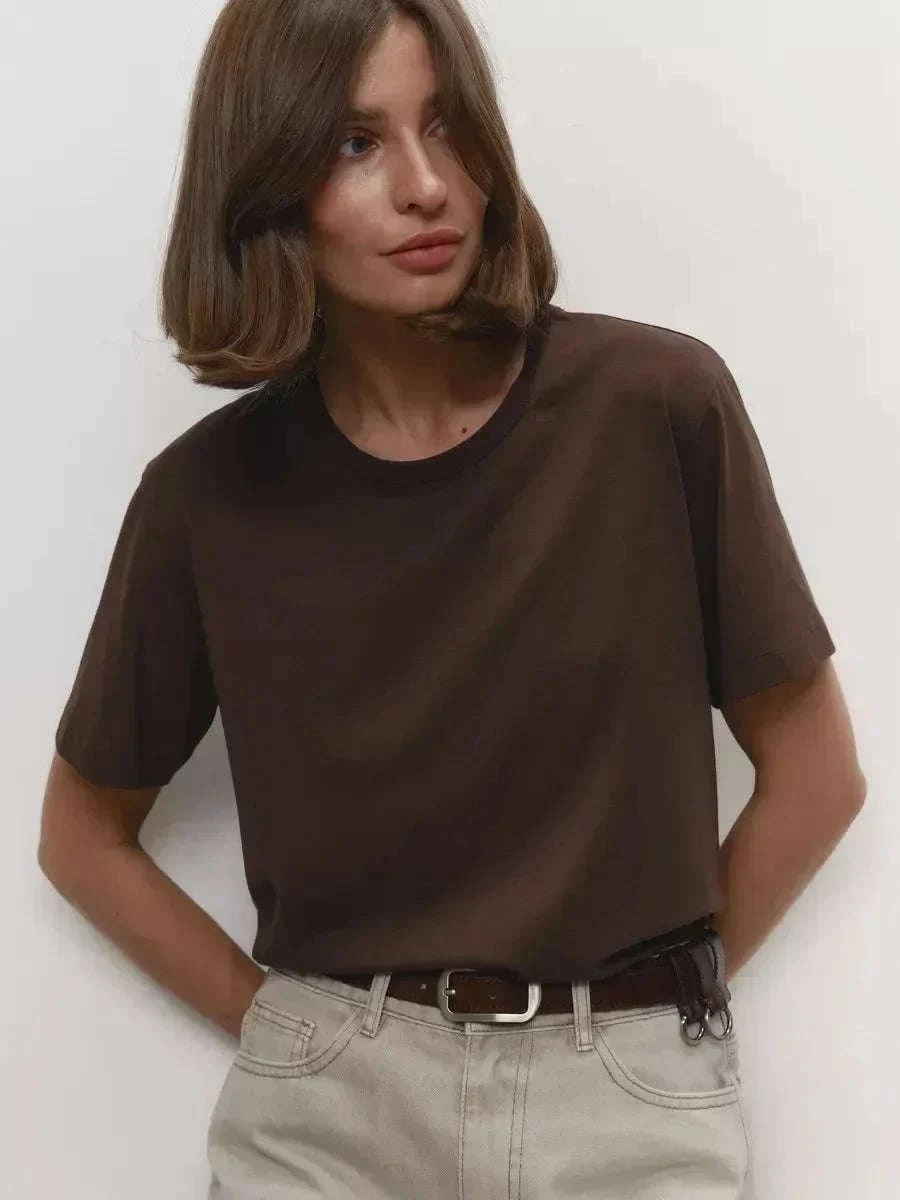 Women's 100% Cotton Loose Fit Short Sleeve Basic T-Shirt - Image 60