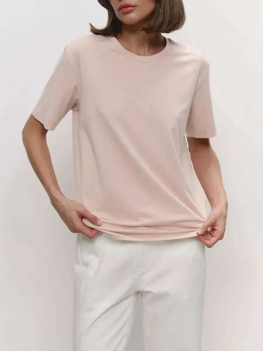 Women's 100% Cotton Loose Fit Short Sleeve Basic T-Shirt - Image 61
