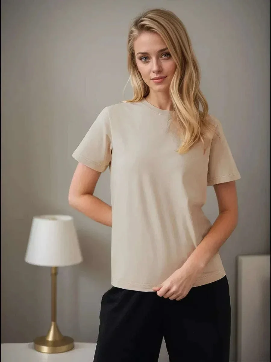 Women's 100% Cotton Loose Fit Short Sleeve Basic T-Shirt - Image 64