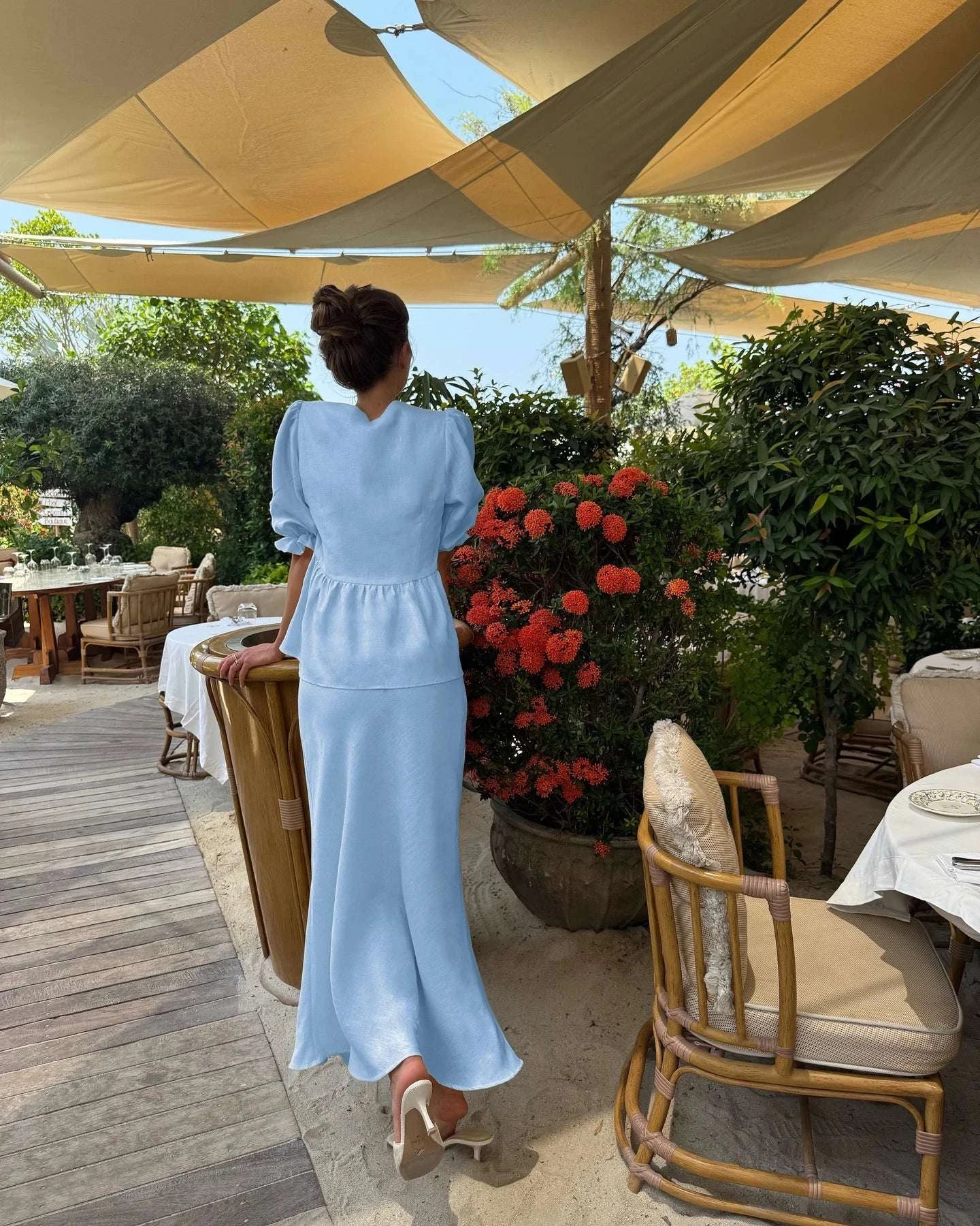 Women’s Cotton V-Neck Blouse & Long Skirt Two-Piece Set - Image 22