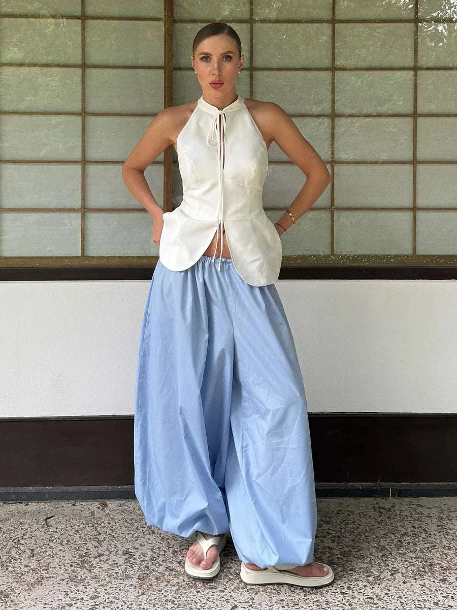 Women’s Cotton Wide Leg Lantern Pants – Loose Elastic Waist Casual Trousers - Image 2