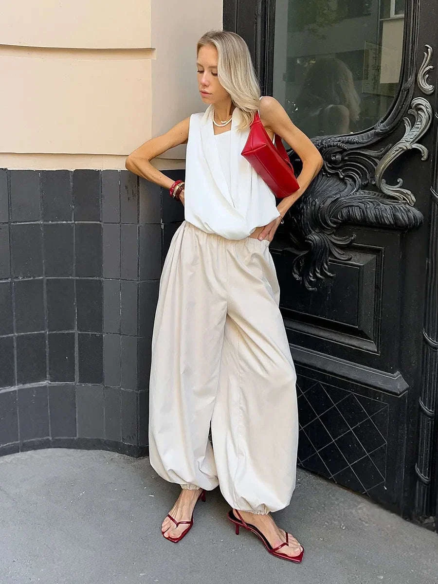 Women’s Cotton Wide Leg Lantern Pants – Loose Elastic Waist Casual Trousers - Image 36