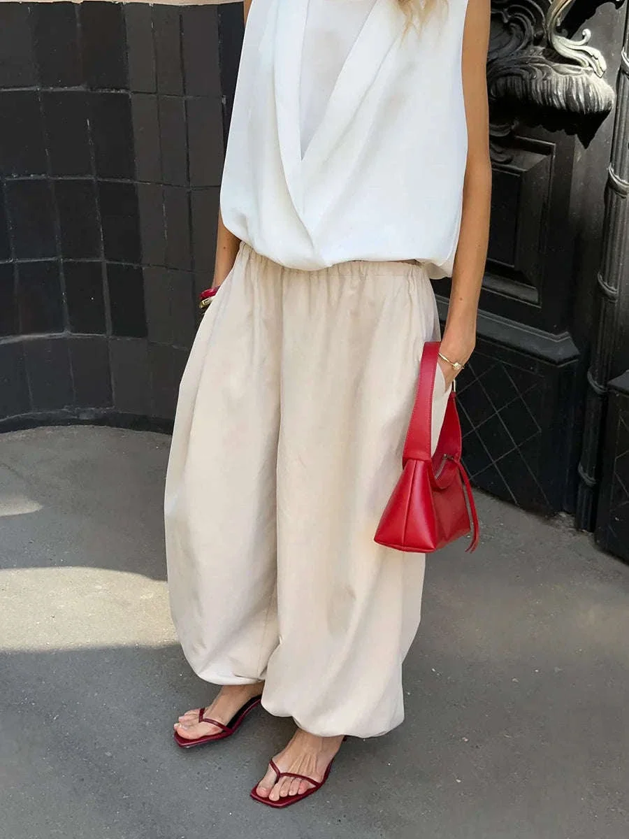 Women’s Cotton Wide Leg Lantern Pants – Loose Elastic Waist Casual Trousers - Image 37