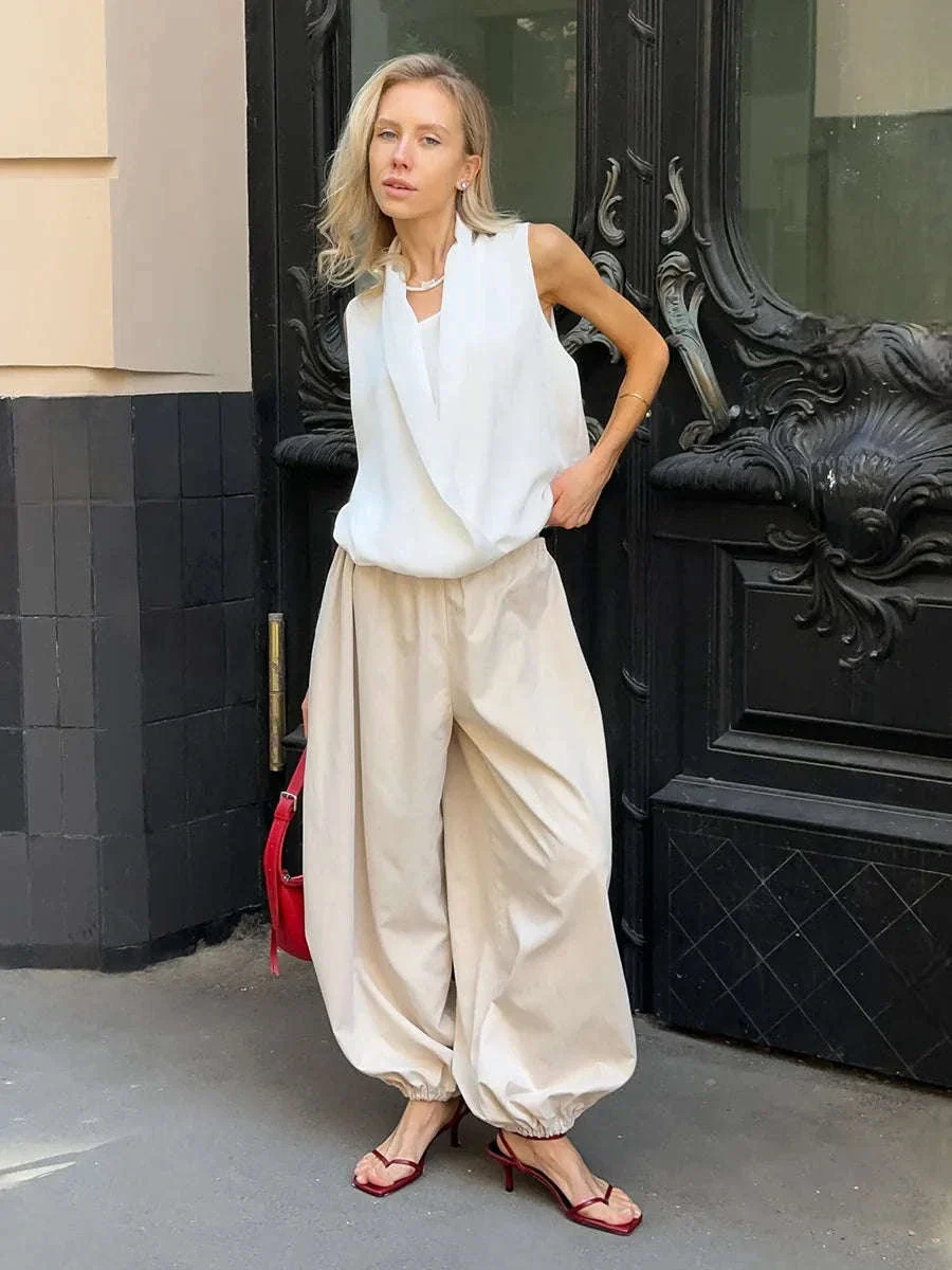 Women’s Cotton Wide Leg Lantern Pants – Loose Elastic Waist Casual Trousers - Image 4
