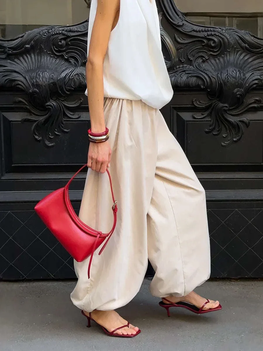 Women’s Cotton Wide Leg Lantern Pants – Loose Elastic Waist Casual Trousers - Image 43