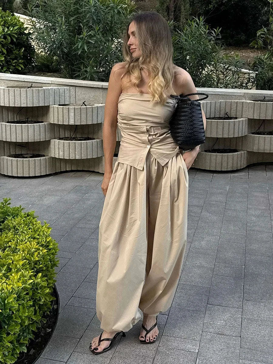 Women’s Cotton Wide Leg Lantern Pants – Loose Elastic Waist Casual Trousers - Image 45