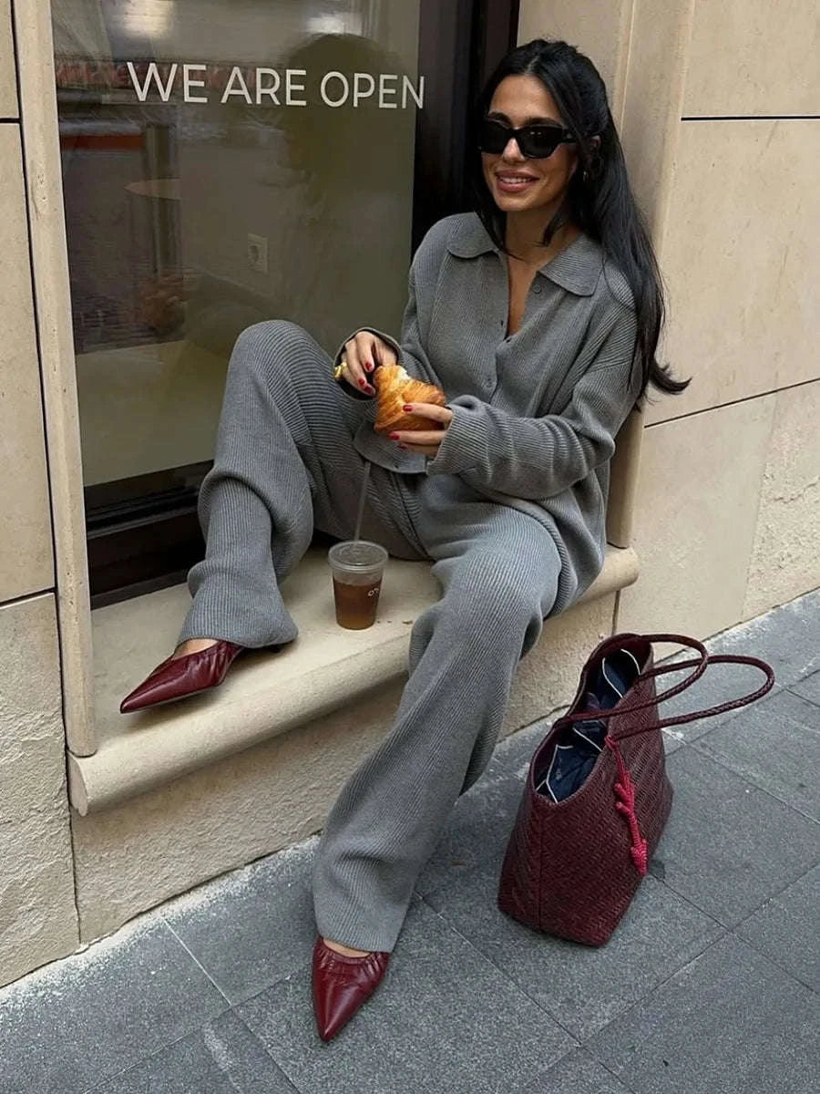 Women's Cozy Knit Cardigan and Pants Set – Warm 2 Piece Outfit - Image 23