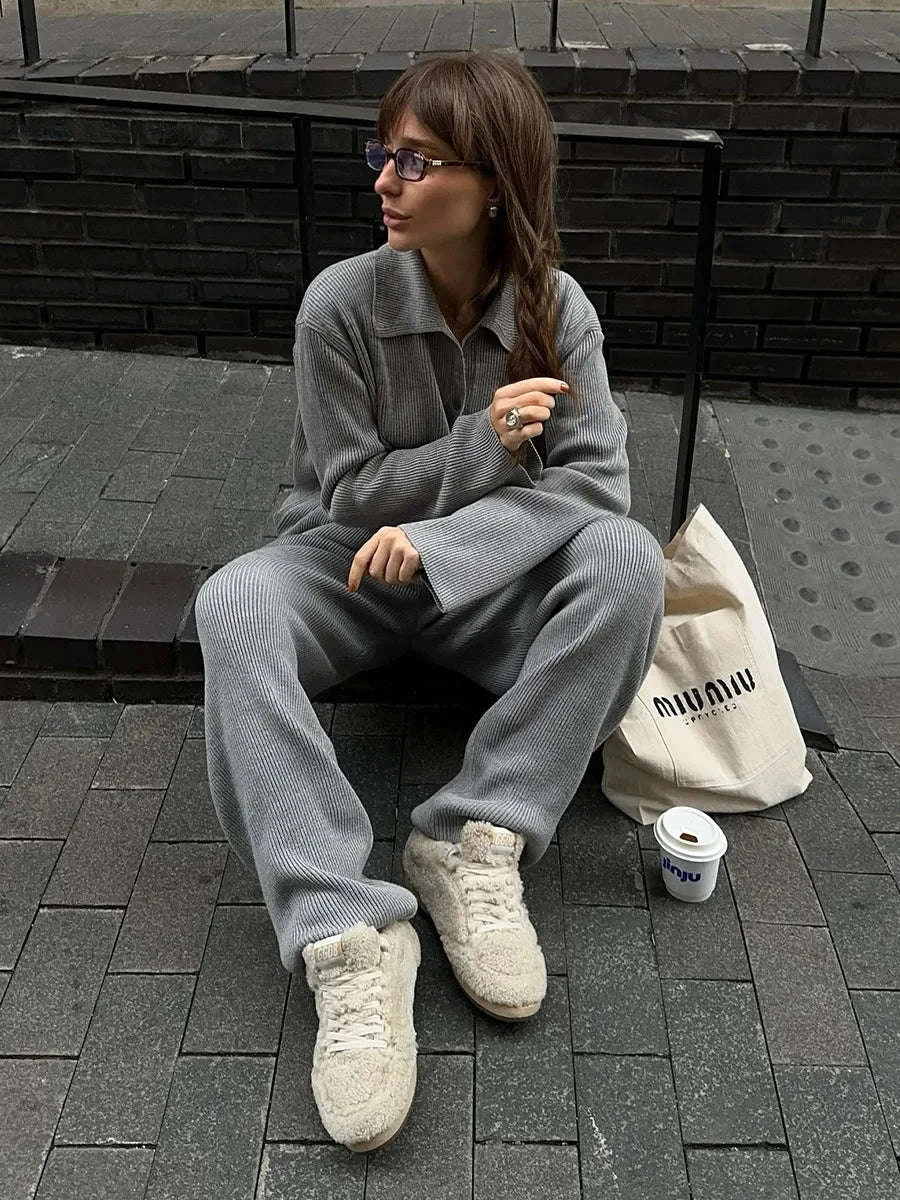 Women's Cozy Knit Cardigan and Pants Set – Warm 2 Piece Outfit - Image 24