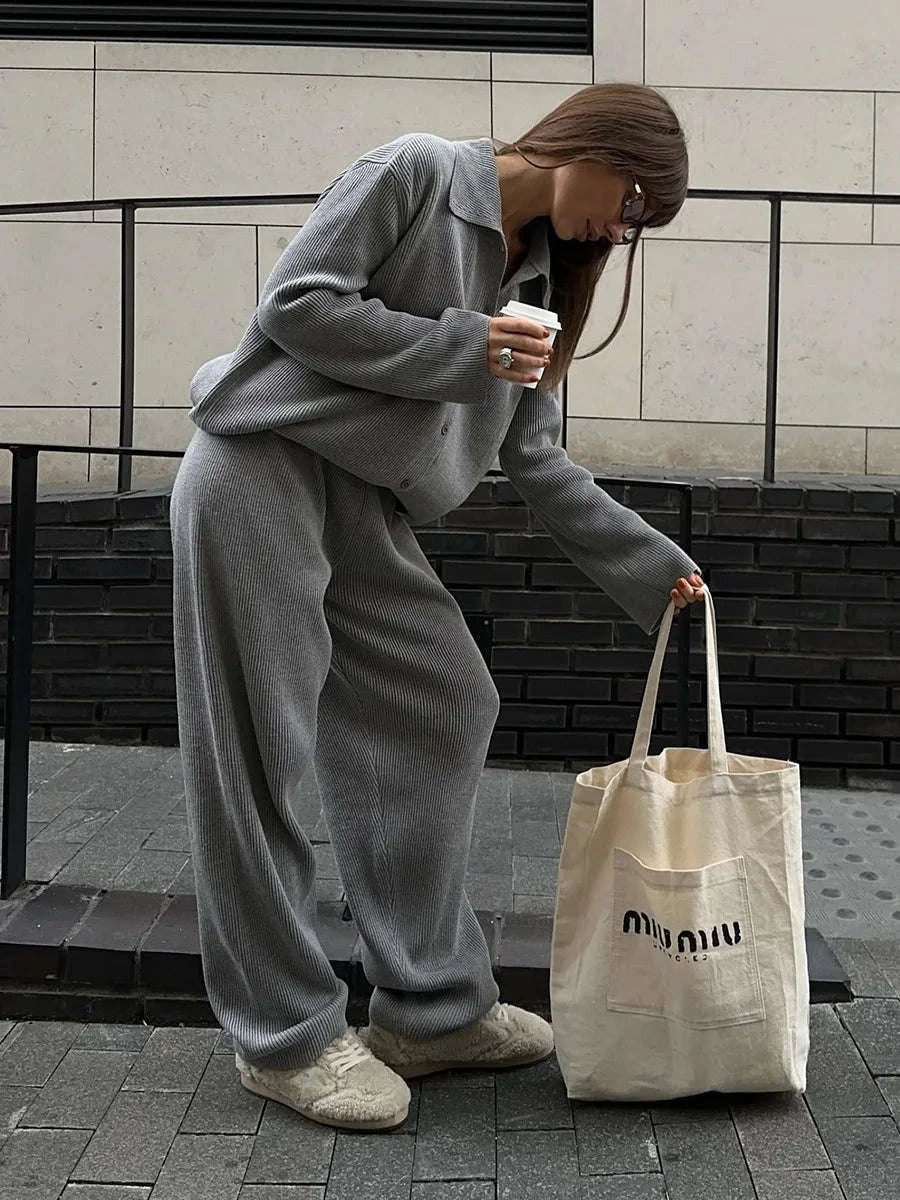 Women's Cozy Knit Cardigan and Pants Set – Warm 2 Piece Outfit - Image 25