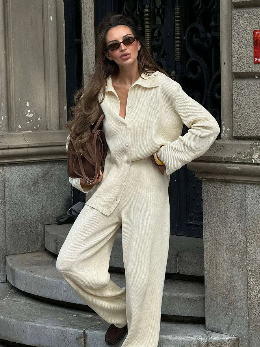 Women's Cozy Knit Cardigan and Pants Set – Warm 2 Piece Outfit - Image 35