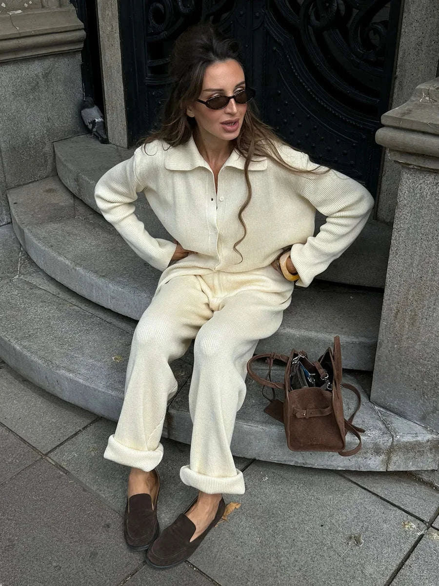 Women's Cozy Knit Cardigan and Pants Set – Warm 2 Piece Outfit - Image 9