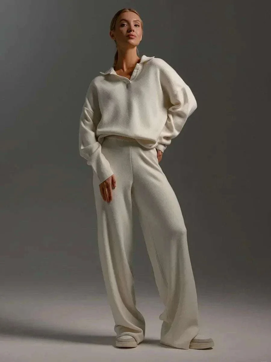 Women’s Cozy Knitted Polo Sweater & Wide Leg Pants Set - Image 6
