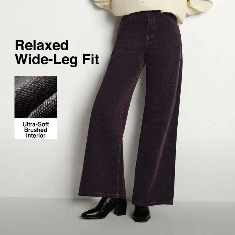 Women’s Fleece-Lined Wide Leg Jeans – Warm Loose Fit Winter Pants - Image 2