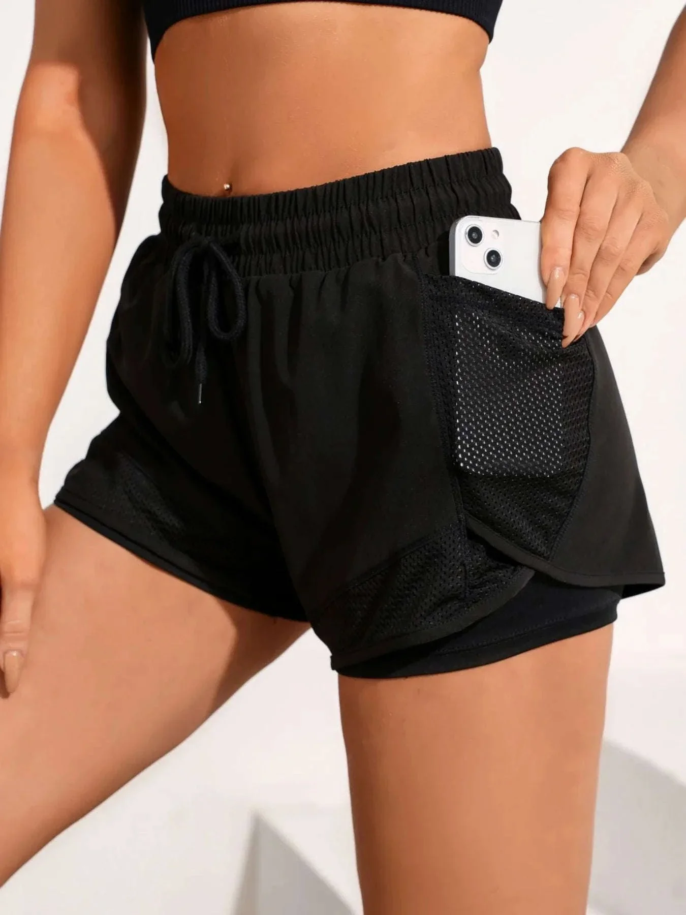 Women’s High-Waist Yoga Shorts with Mesh and Side Pocket - Image 19