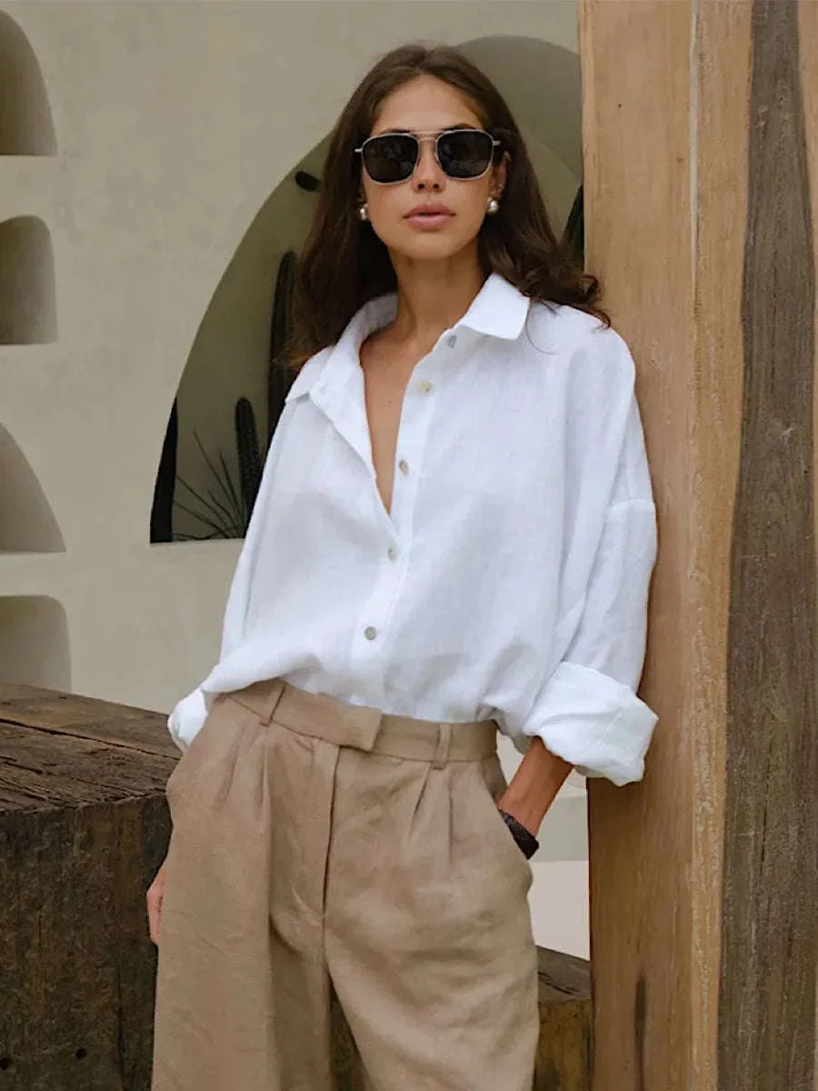 Women's Loose Cotton Button-Up Shirt Cardigan for Spring Summer - Image 2