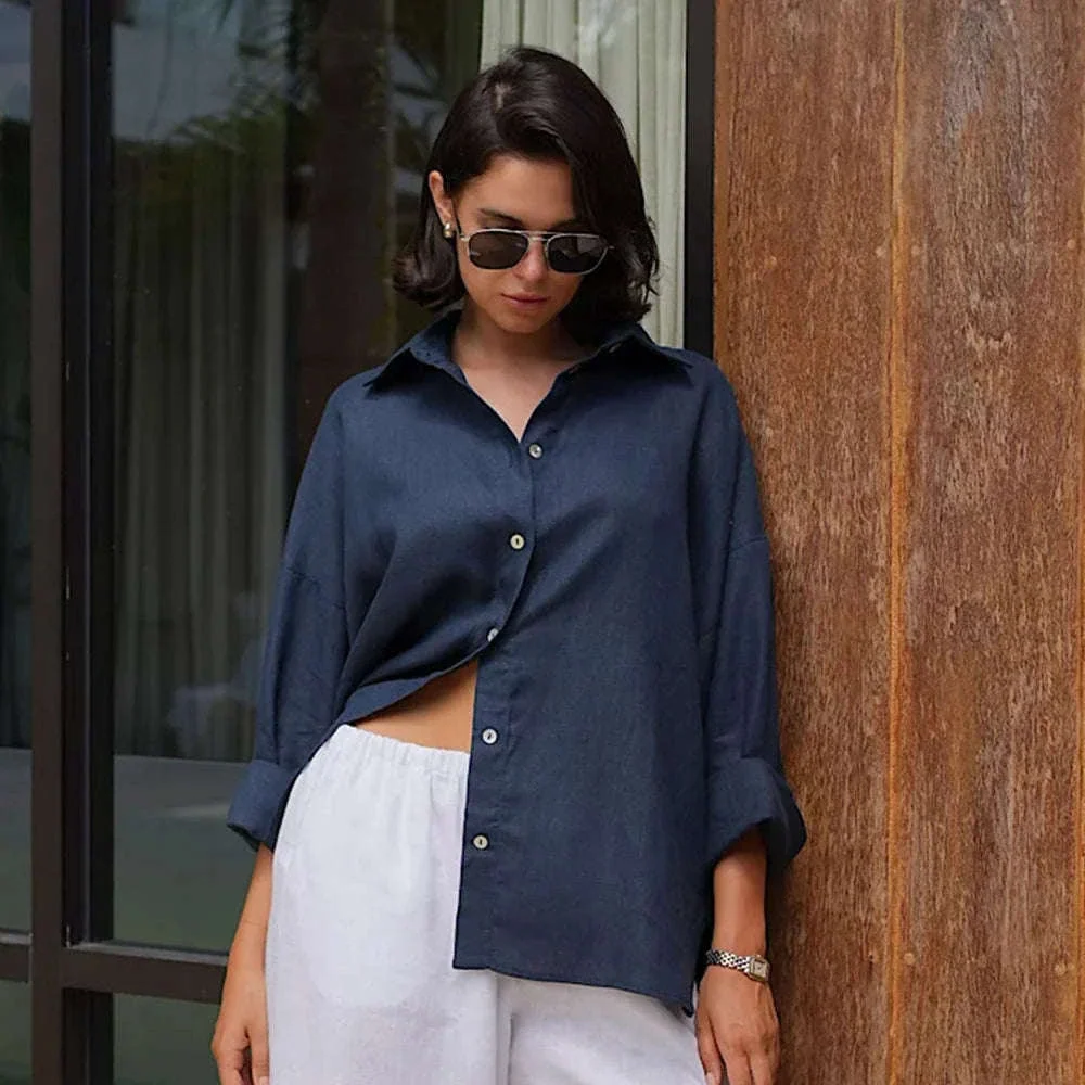 Women's Loose Cotton Button-Up Shirt Cardigan for Spring Summer - Image 3