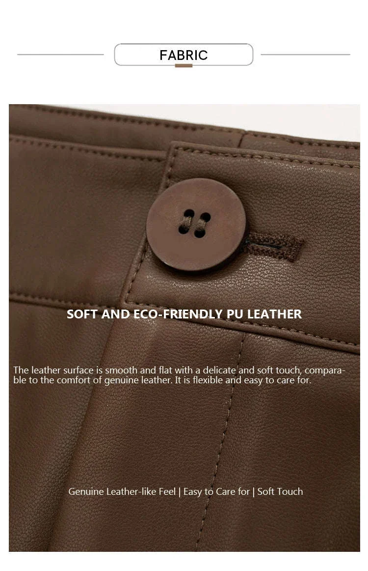 Women's Loose PU Leather Straight Leg Pants with Side Slit Floor Length - Image 17