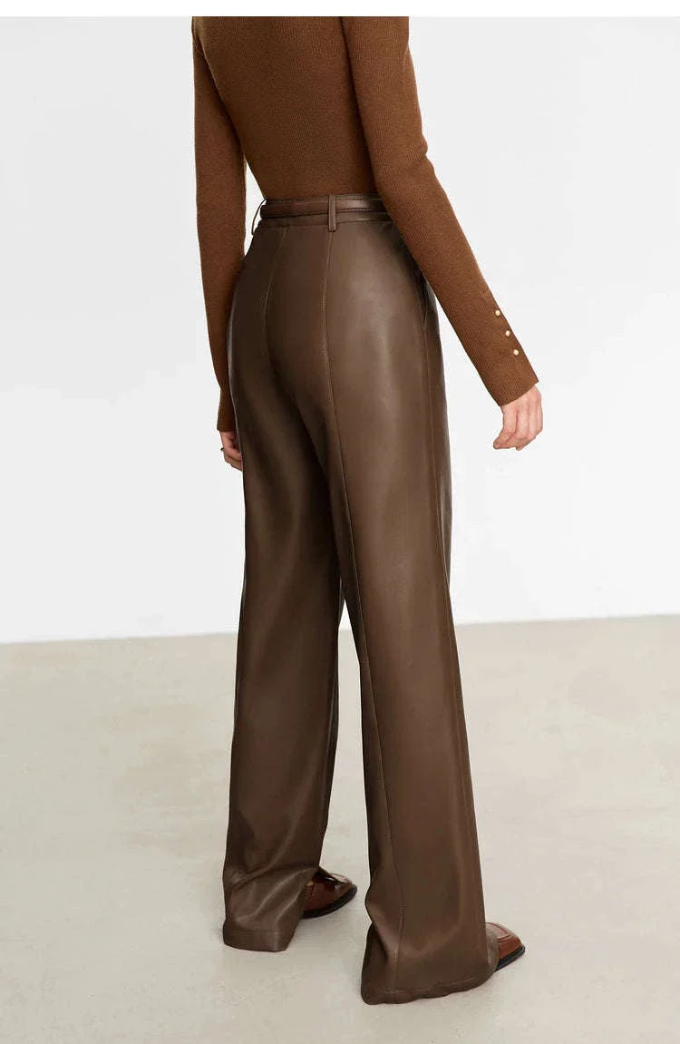 Women's Loose PU Leather Straight Leg Pants with Side Slit Floor Length - Image 27