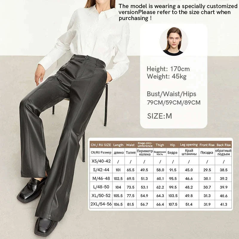 Women's Loose PU Leather Straight Leg Pants with Side Slit Floor Length - Image 43