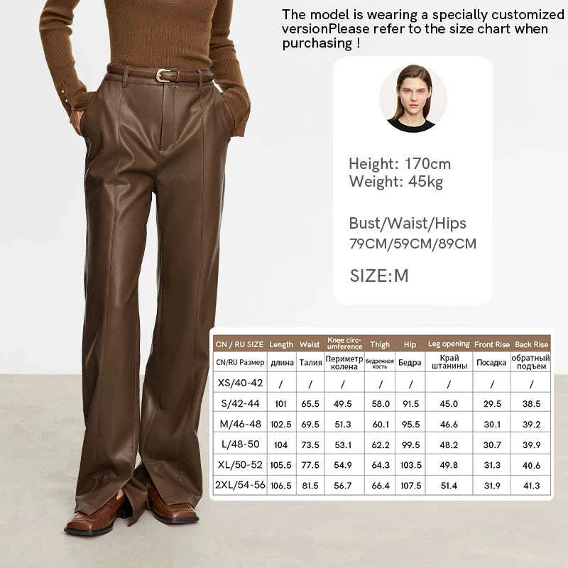 Women's Loose PU Leather Straight Leg Pants with Side Slit Floor Length - Image 44