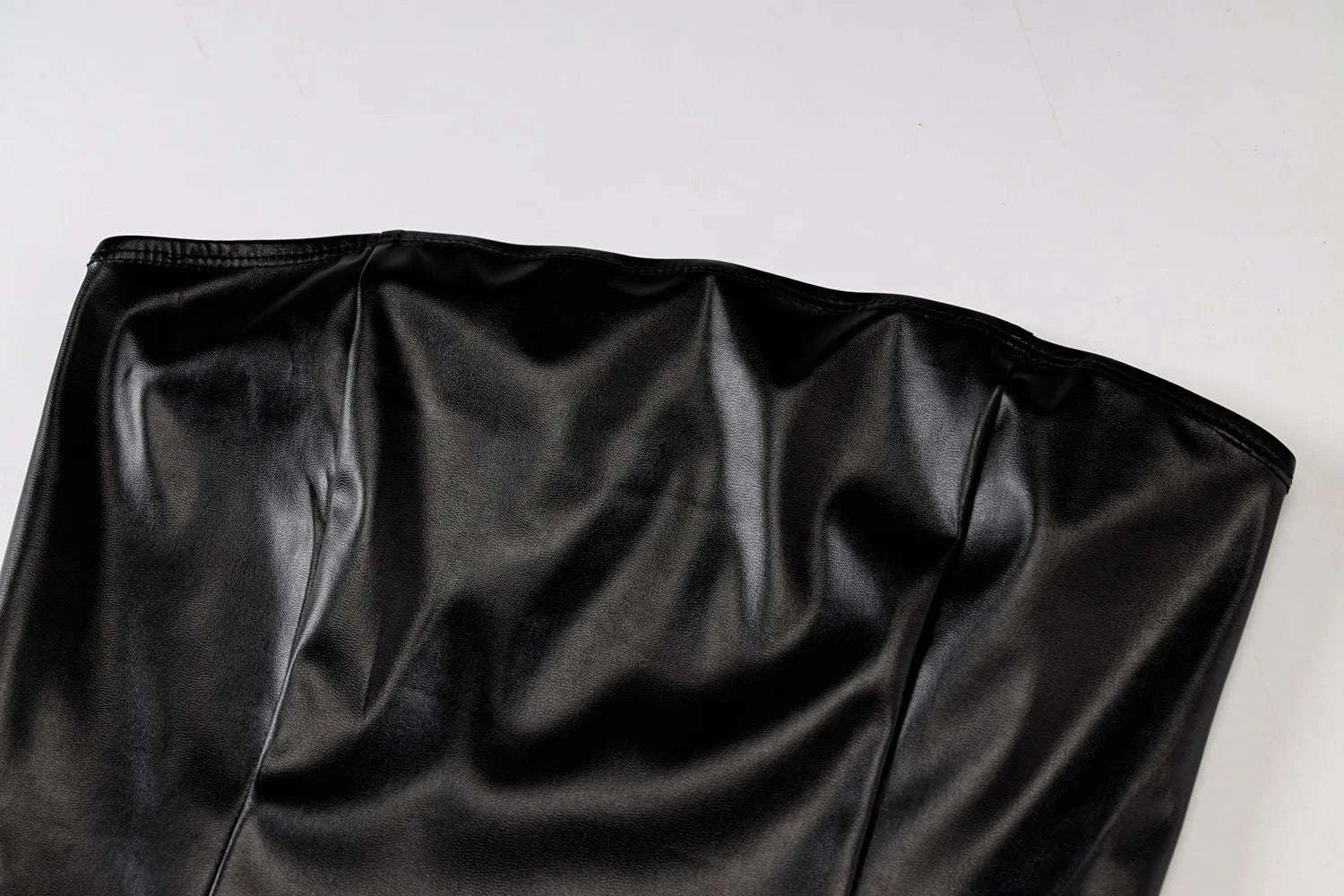 Black PU Leather Strapless Mini Dress for Night Out Style - Image 24
