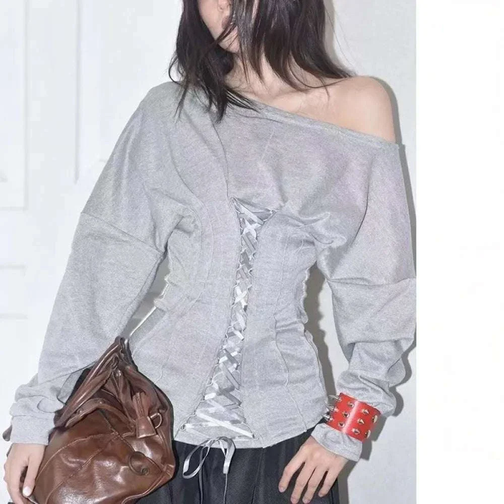 Women’s Off Shoulder Drawstring Top with Full Sleeves Casual Fit