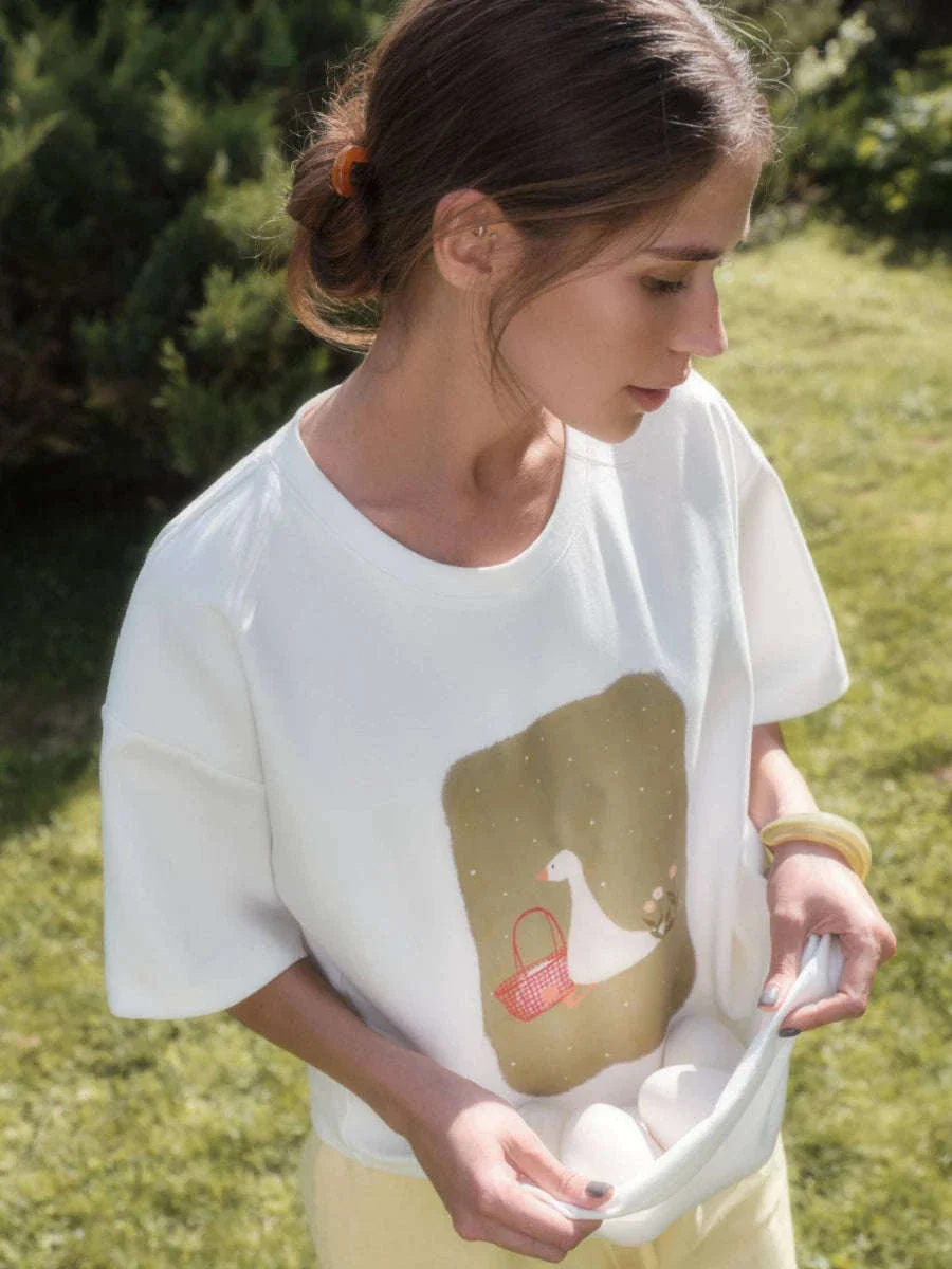 Women's Oversized Geometric Print Cotton T-Shirt Casual Loose Fit - Image 4