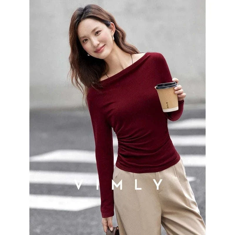 Women’s Slim Fit Slash Neck Long Sleeve Stretch Knit Top - Image 54