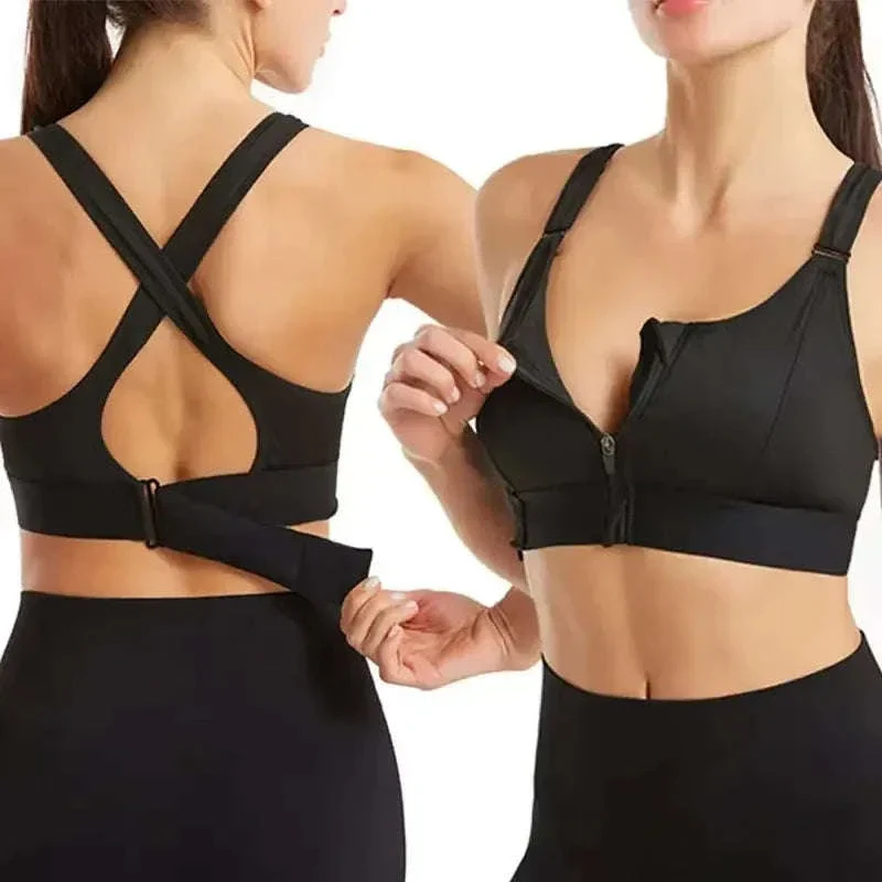 Women's Front-Zipper Sports Bra for Easy Support