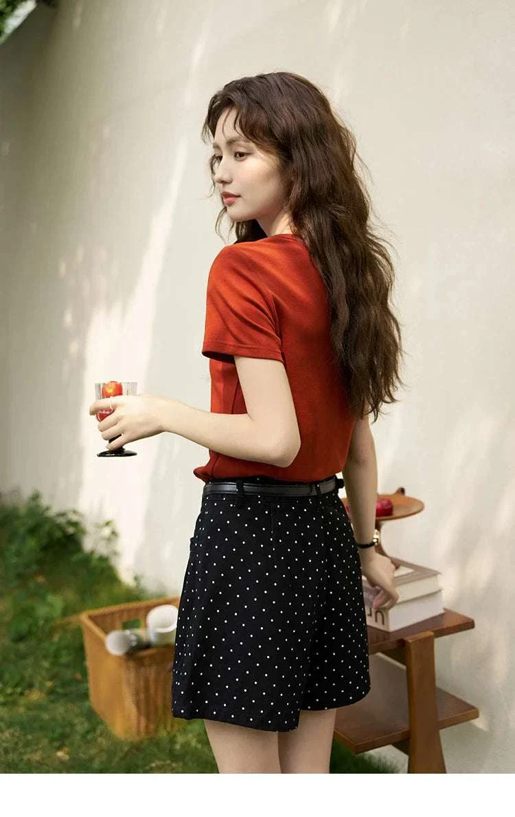 Women's Square Neck Cotton Blend T-Shirt – Elegant Short Sleeve Top - Image 79