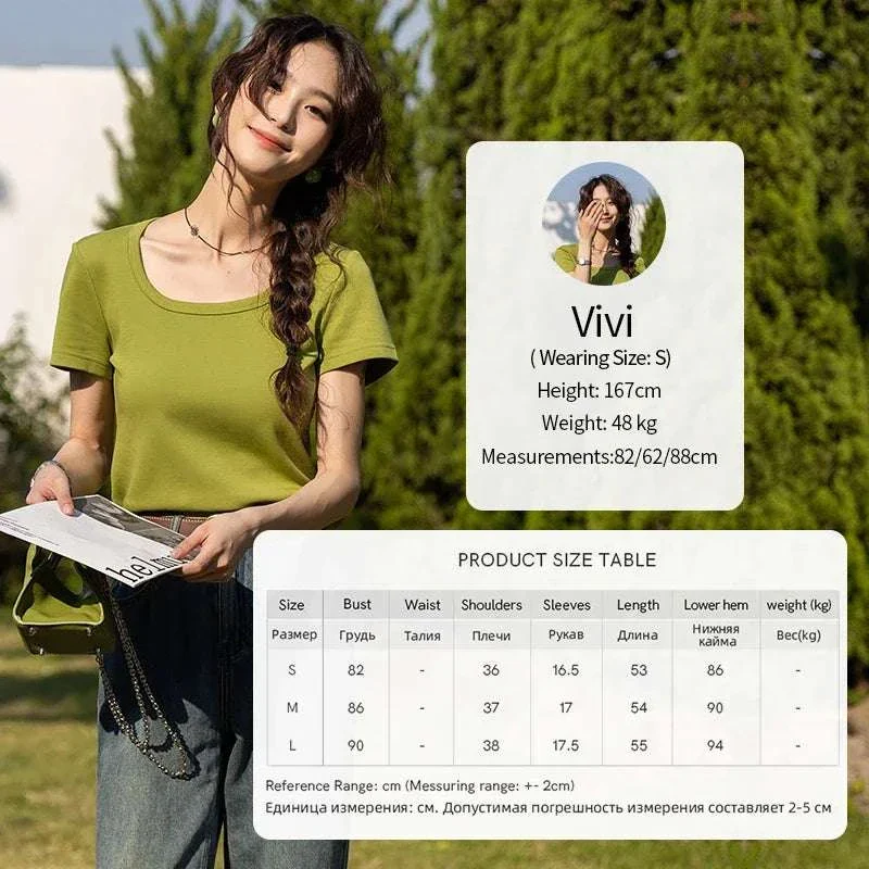 Women's Square Neck Cotton Blend T-Shirt – Elegant Short Sleeve Top - Image 93