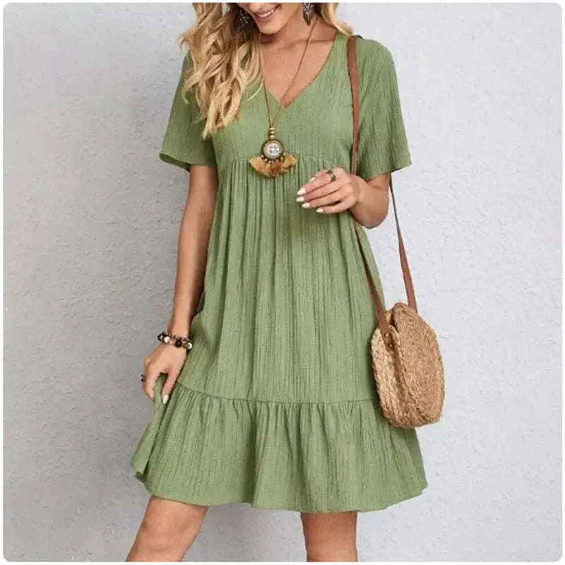 Women’s Summer Peplum Dress with V-Neck and Ruffle Hem