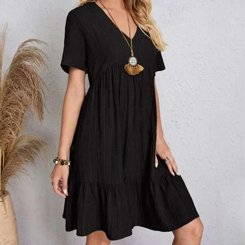 Women’s Summer Peplum Dress with V-Neck and Ruffle Hem - Image 10