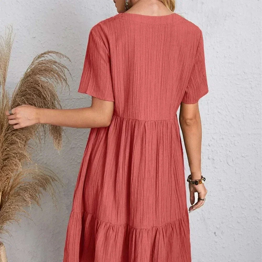Women’s Summer Peplum Dress with V-Neck and Ruffle Hem - Image 16