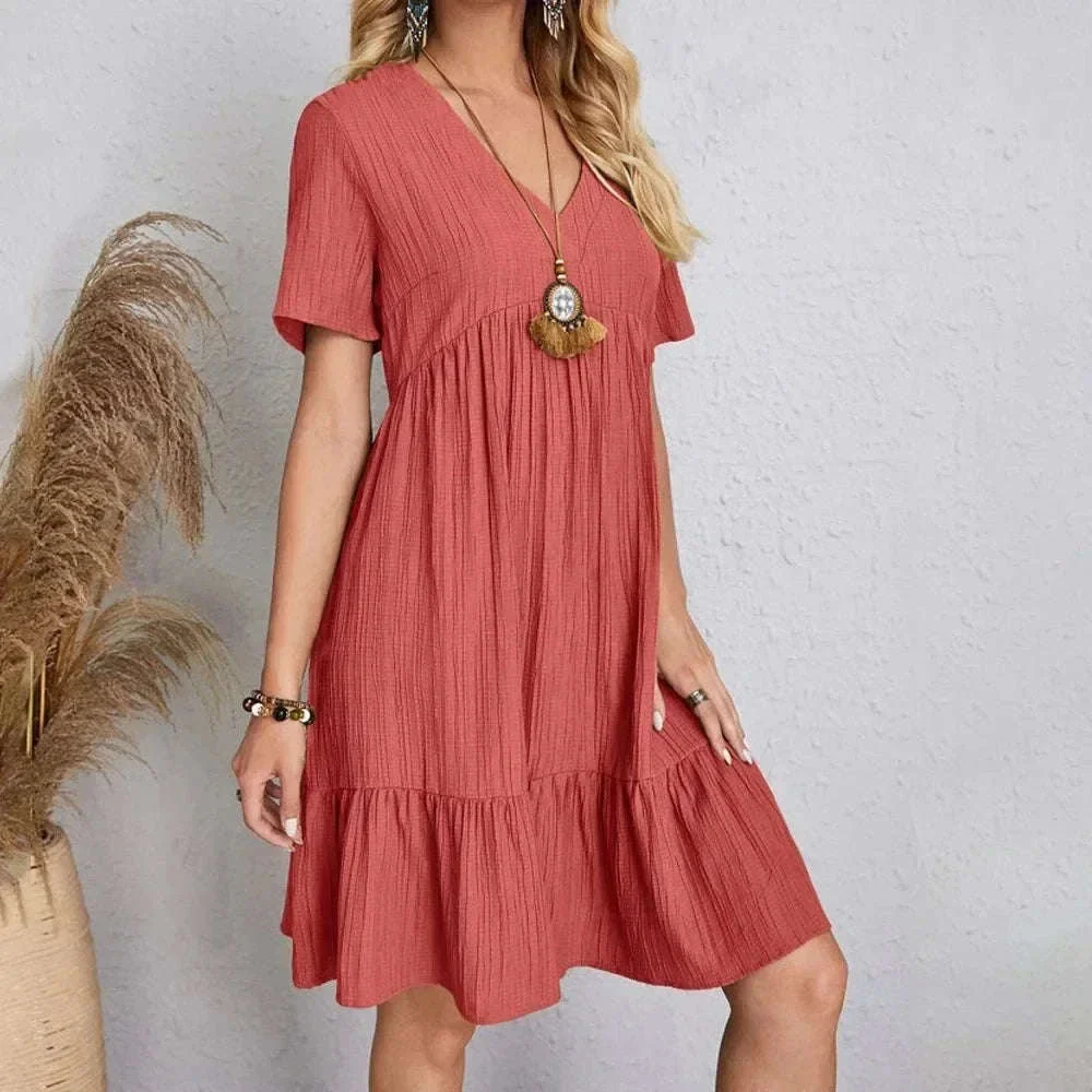 Women’s Summer Peplum Dress with V-Neck and Ruffle Hem - Image 17